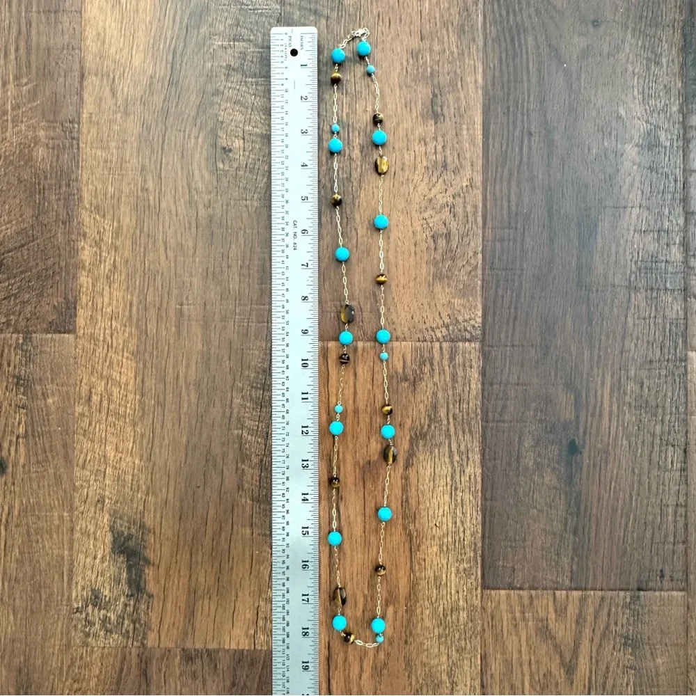 14K, turquoise and tiger’s eye beaded versatile necklace - Picture 11 of 12